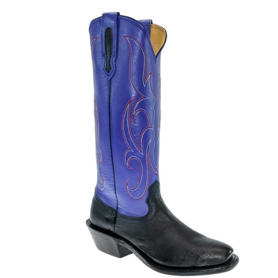 Western Boots * | Shop New Fenoglio Electric Purple Black Smooth Ostrich Women'S Boots