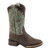 Western Boots * | Best Sale Roper Brown Leather Turquoise Embossed Kid Boots