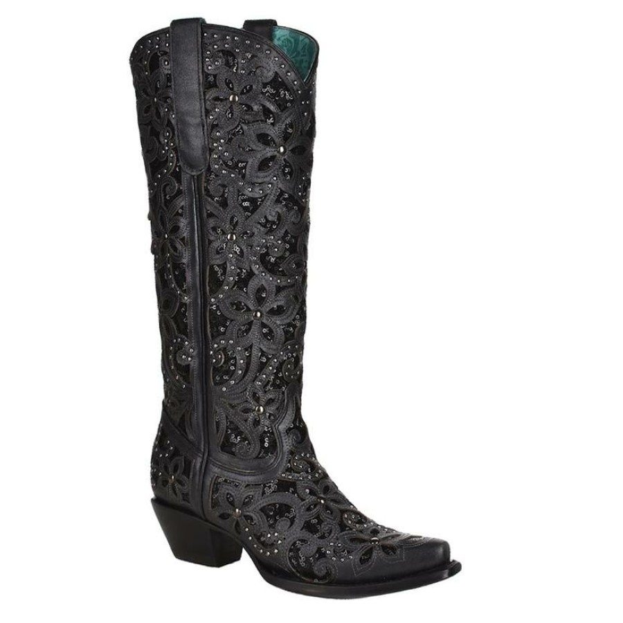 Western Boots * | Best Guaranteed Corral Tall Black Embroidery Women'S Boots