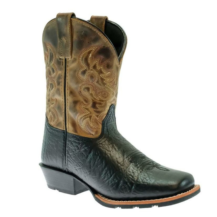 Western Boots * | Official Dan Post Black And Brown Little River Boy'S Kid Boots