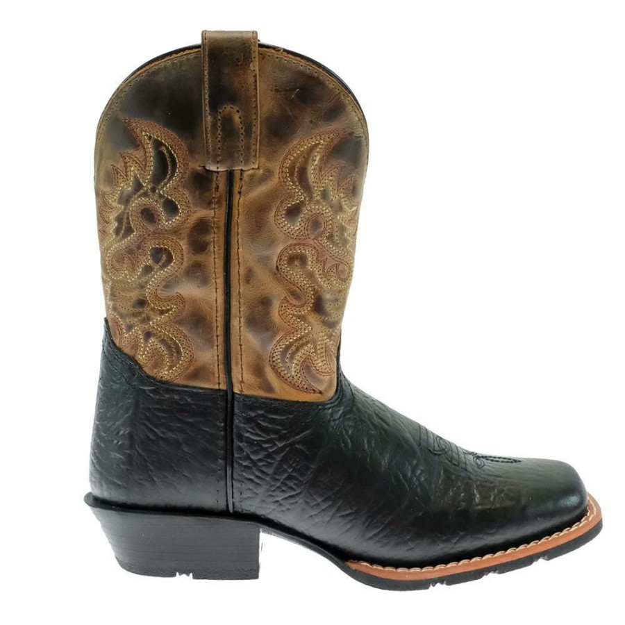 Western Boots * | Official Dan Post Black And Brown Little River Boy'S Kid Boots