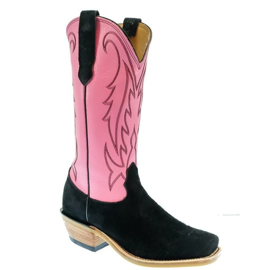 Western Boots * | Excellent Fenoglio Black Italian Roughout Pink Motochap Women'S Boot