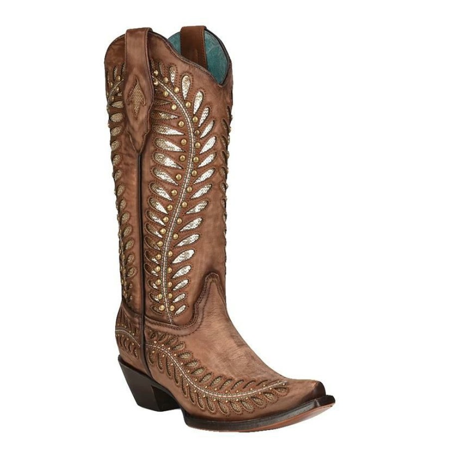 Western Boots * | Crazy Deals Corral Tan And Gold Inlay Women'S Boots