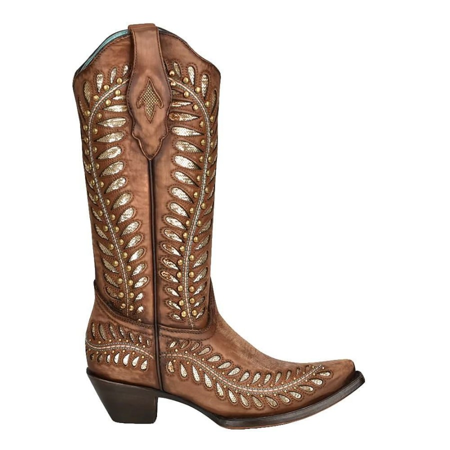 Western Boots * | Crazy Deals Corral Tan And Gold Inlay Women'S Boots