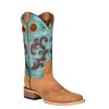 Western Boots * | Official Corral Boots Women'S Honey & Turquoise Inlay Embroidery Boots