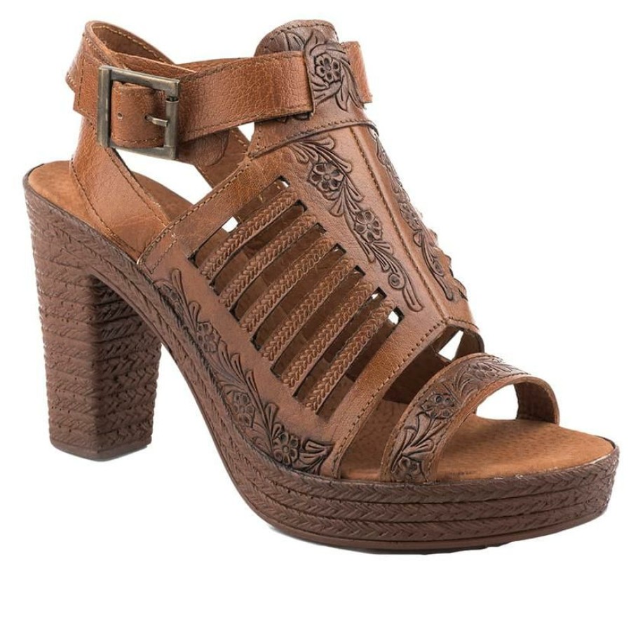 Shoes * | 100% Guarantee Roper Cognac Mika 3 Hand Tooled Women'S Shoe