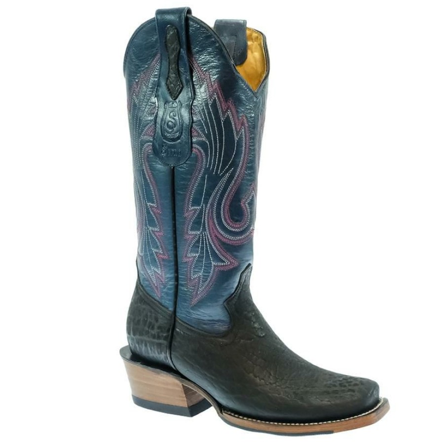 Western Boots * | New Serna Black Buffalo Blue Top Women'S Boot