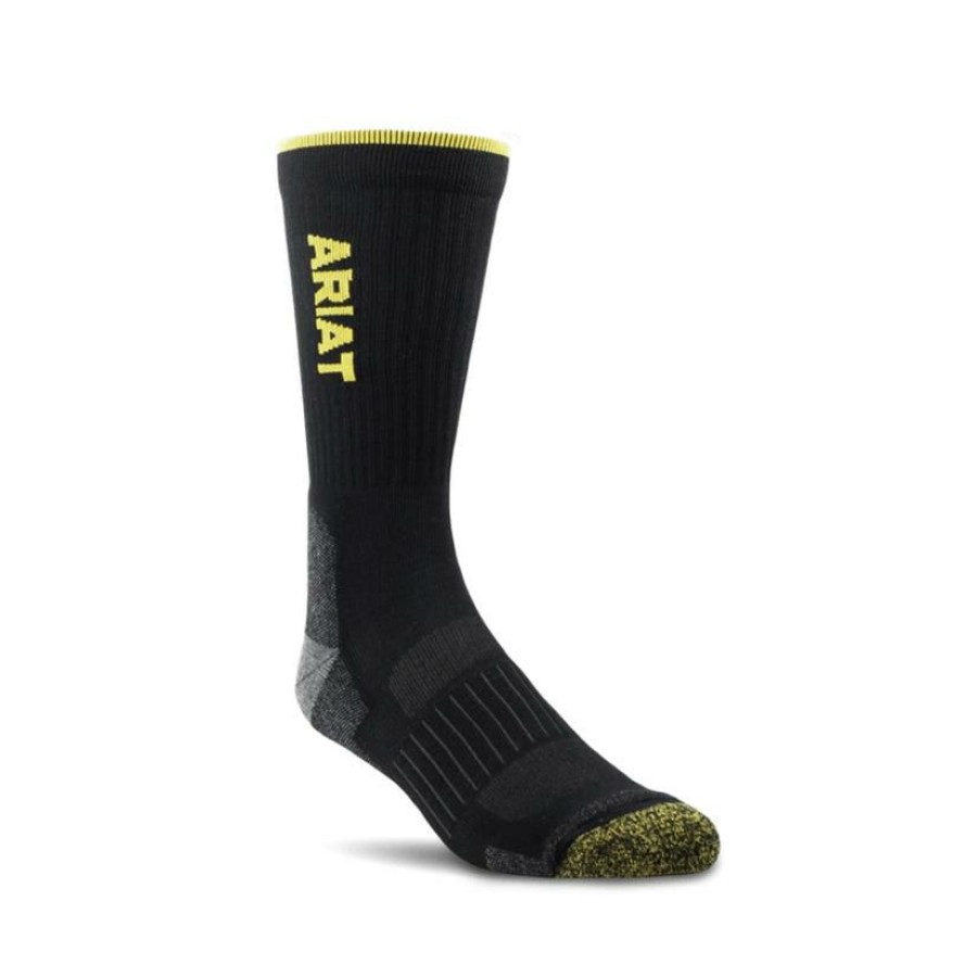 Socks * | Shop New Ariat Unisex Black Vented Performance Crew Socks