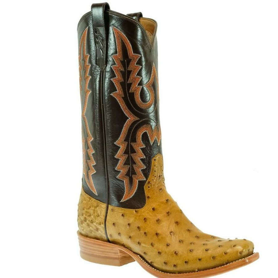 Western Boots * | Clearance Rios Of Mercedes Chocolate Antique Saddle Full Quill Ostrich Men'S Boots