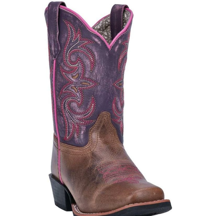 Western Boots * | New Dan Post Purple Majesty Brown Leather Girl'S Youth Boots