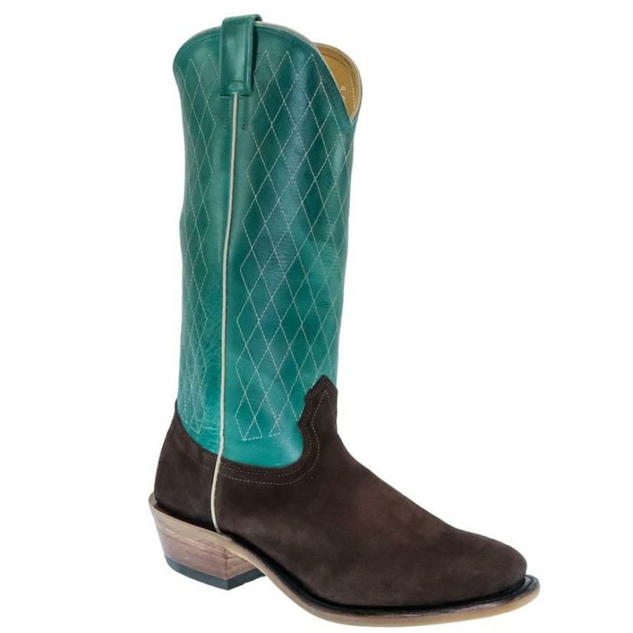 Western Boots * | Wholesale Fenoglio Chocolate Fuji Roughout Turquoise Eagle Men'S Boots