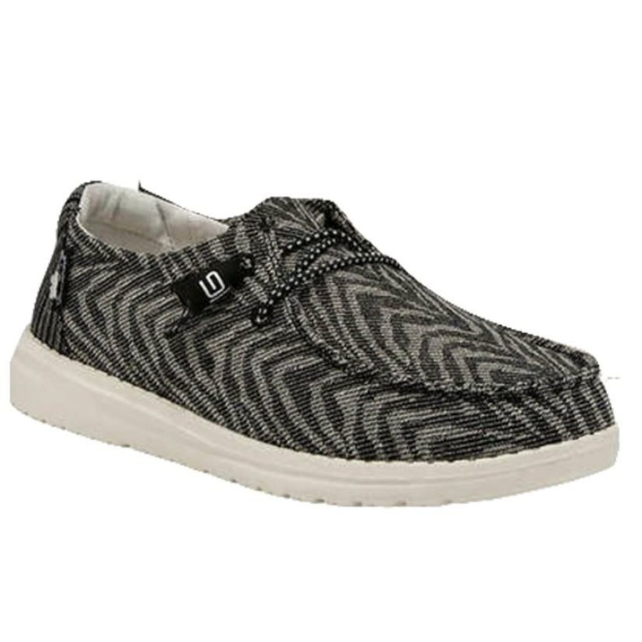 Shoes * | Best Sale Hey Dude Black Wendy Woven Zebra Striped Youth Girl Shoes