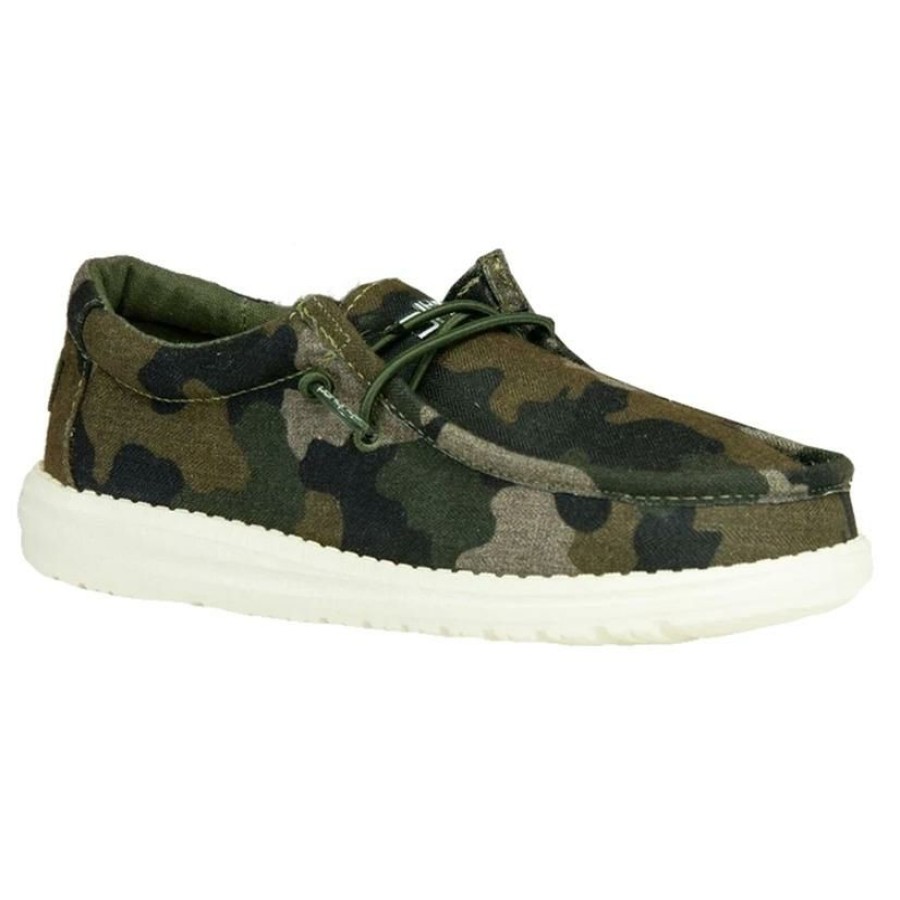 Shoes * | Limited Edition Hey Dude Wally Youth Linen Camo Shoes