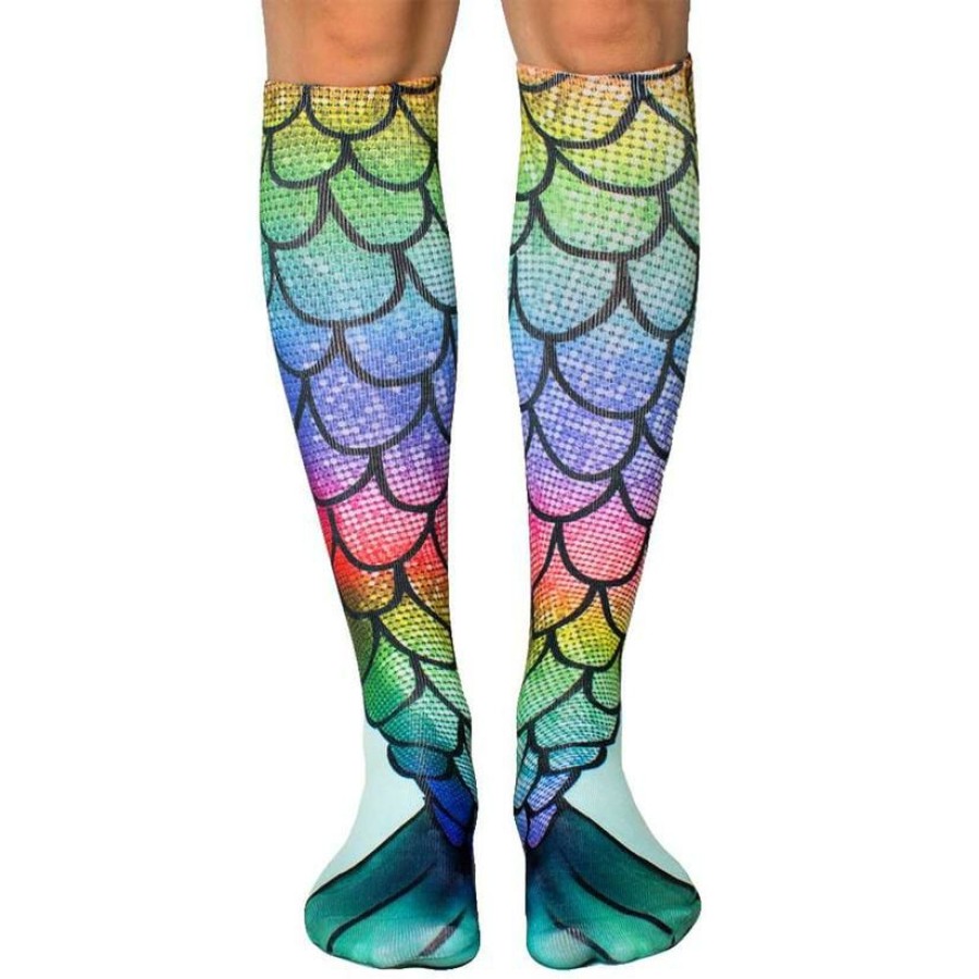 Socks * | Official Rainbow Mermaid Knee High Socks