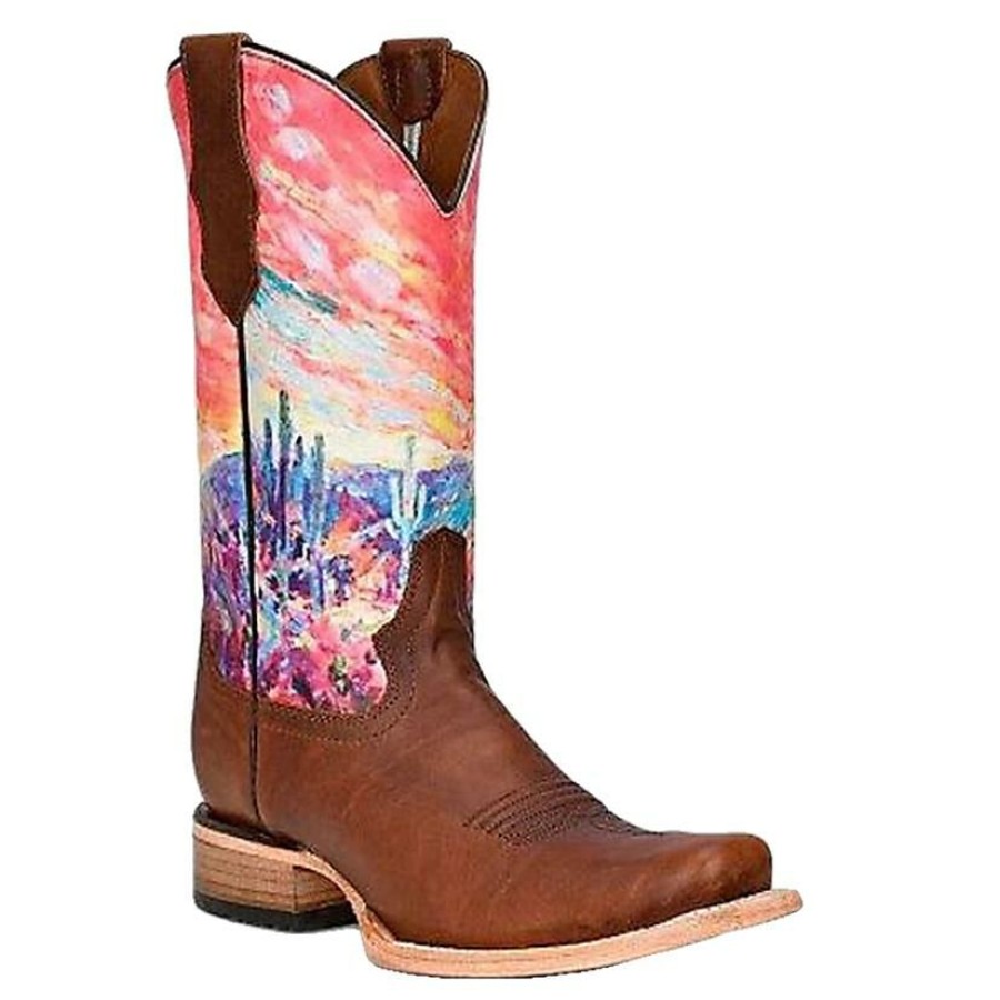 Western Boots * | Shop New Corral Boots Women'S Brown Stamped Shaft Boots