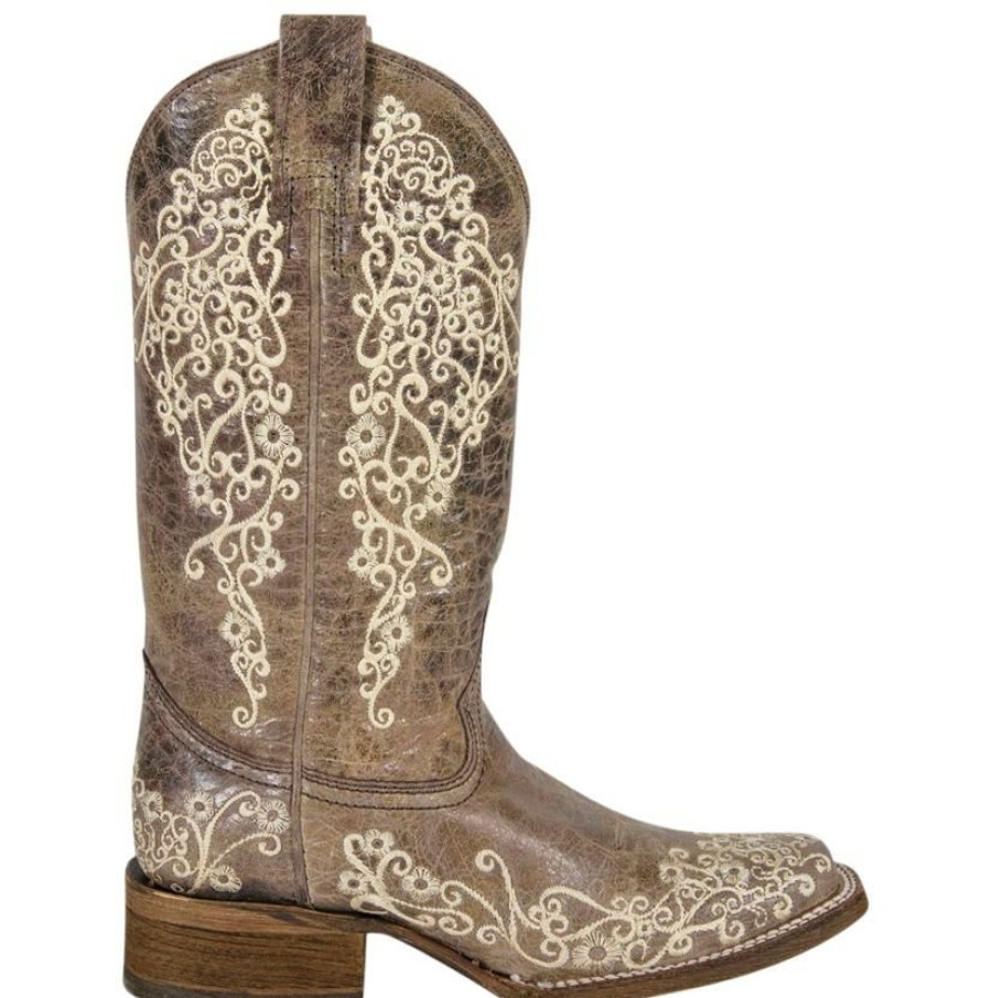 Western Boots * | New Corral Womens Crater Bone Embroidered Cowgirl Boots