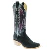 Western Boots * | Crazy Deals R Watson Black Cowhide Roughout Ladies Square Toe Boot