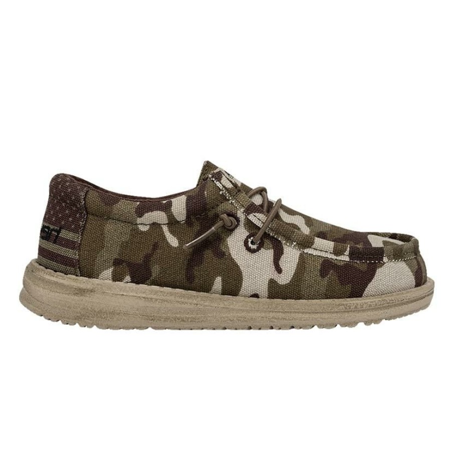 Shoes * | Official Hey Dude Wally Camo Flag Youth Boys Shoe