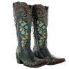 Western Boots * | Best Sale Double D Ranchwear Round Up Rosie Floral Blue Women'S Boots