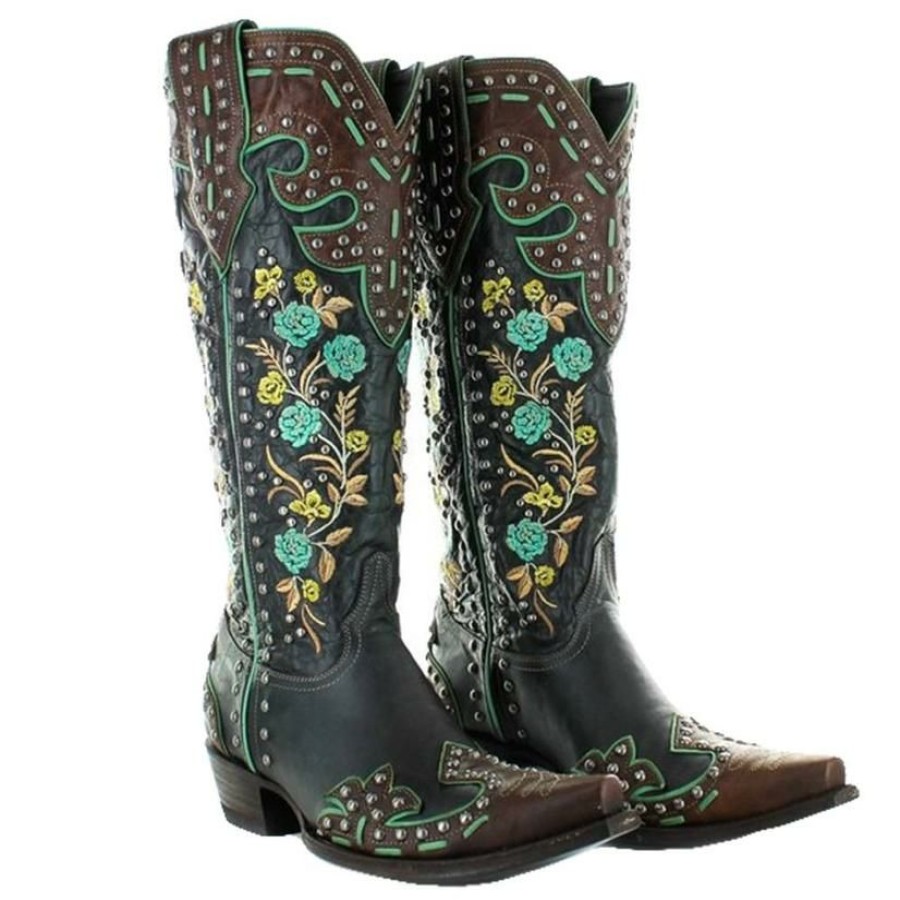 Western Boots * | Best Sale Double D Ranchwear Round Up Rosie Floral Blue Women'S Boots