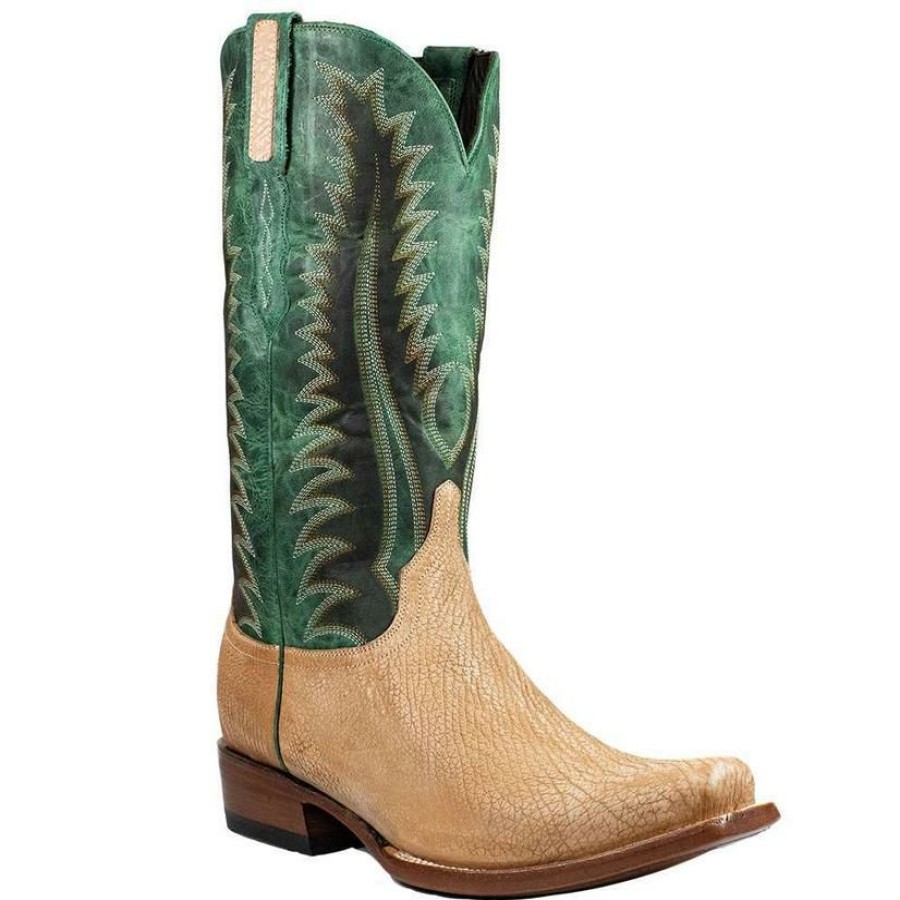 Western Boots * | Official Azulado Rip Sanded Shark With Green Top Men'S Boots