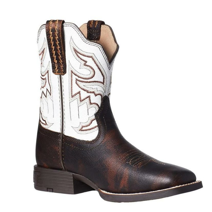 Western Boots * | New Ariat Chocolate And White Sorting Pen Boy'S Boots