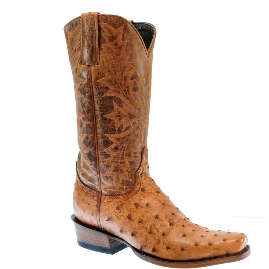 Western Boots * | Crazy Deals Azulado Cognac Top Full Quill Ostrich Men'S Boots