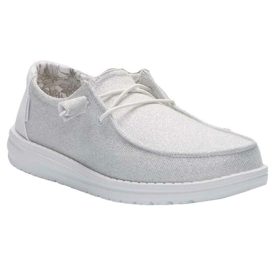 Shoes * | Outlet Sale Hey Dude Wendy Stretch Sparkling White Slip On Women'S Shoes