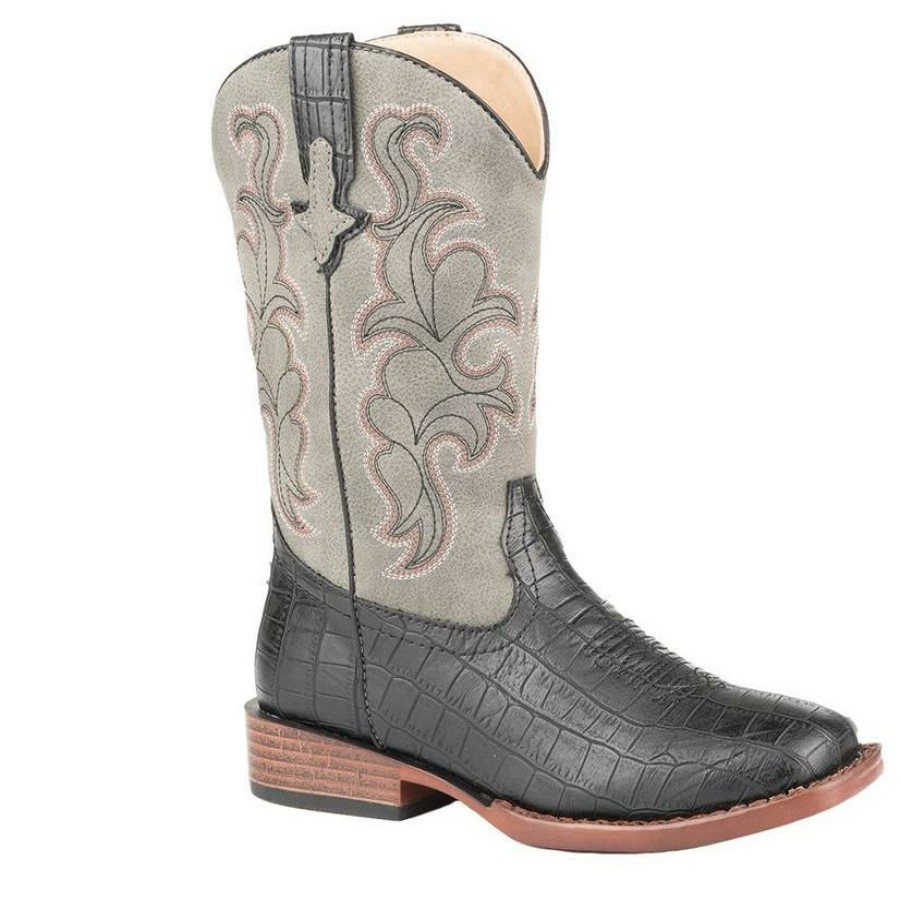 Western Boots * | Best Guaranteed Roper Gator Boy Black And Grey Boy'S Youth Boots