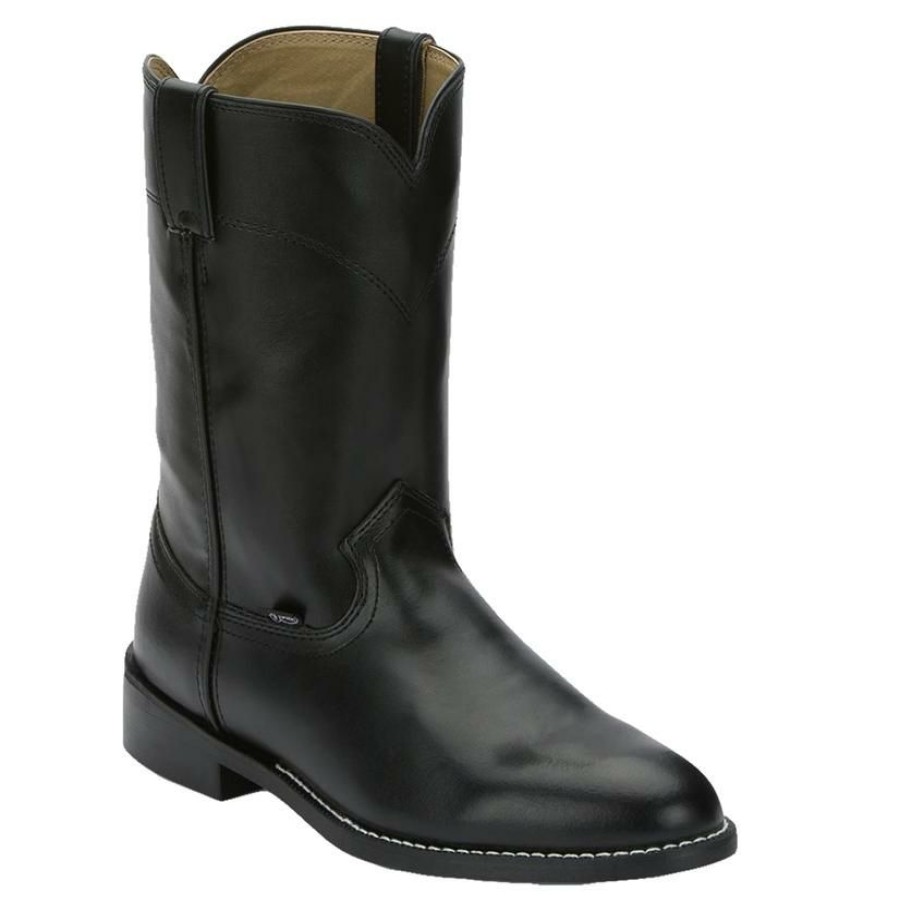 Western Boots * | New Justin Mens Classic Black Leather Roper Cowboy Boots