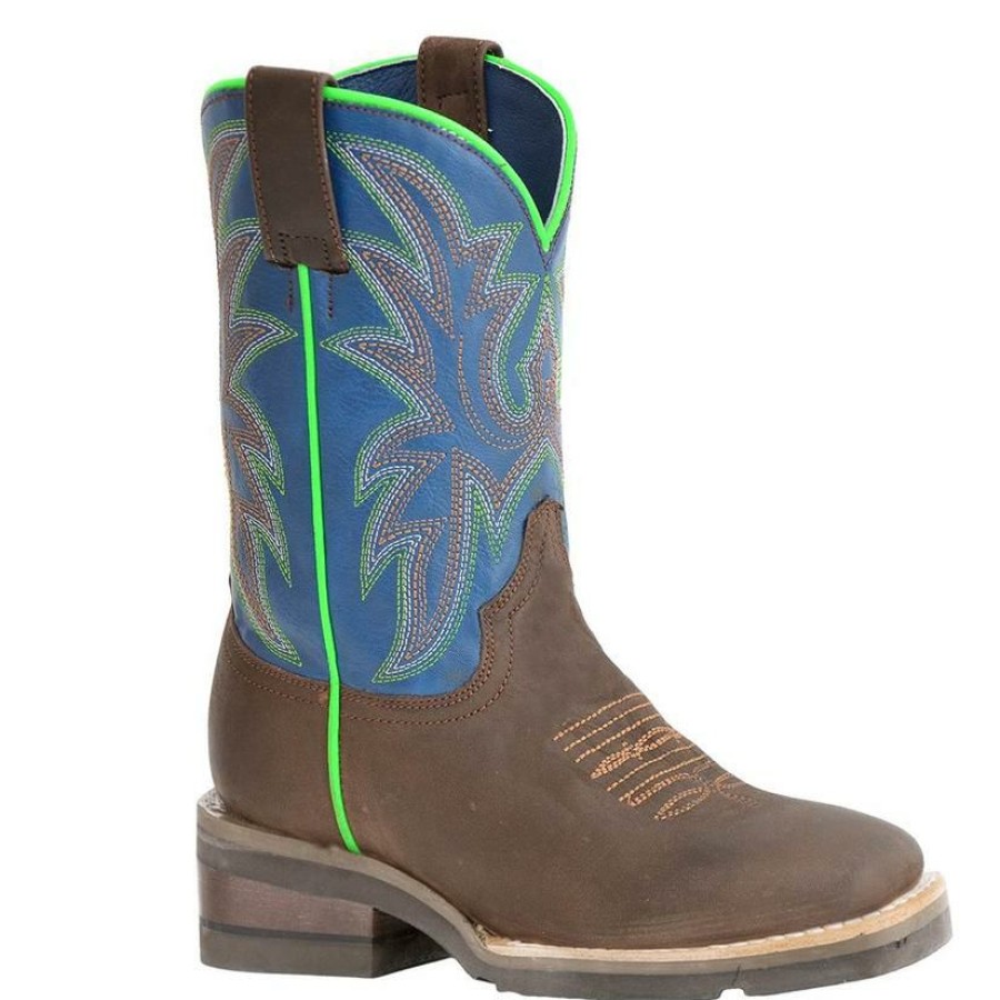 Western Boots * | Limited Edition Roper Bright Blue And Brown With Neon Kid'S Boots