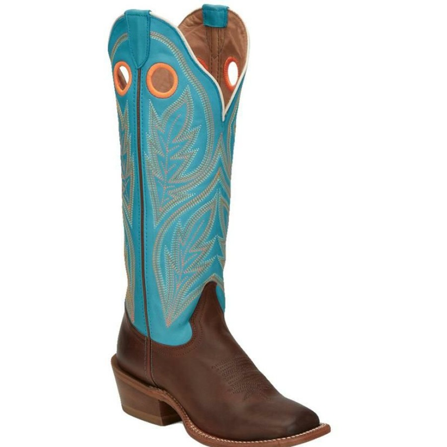 Western Boots * | Official Tony Lama Emmeline Square Toe Turquoise Buckaroo Women'S Boots