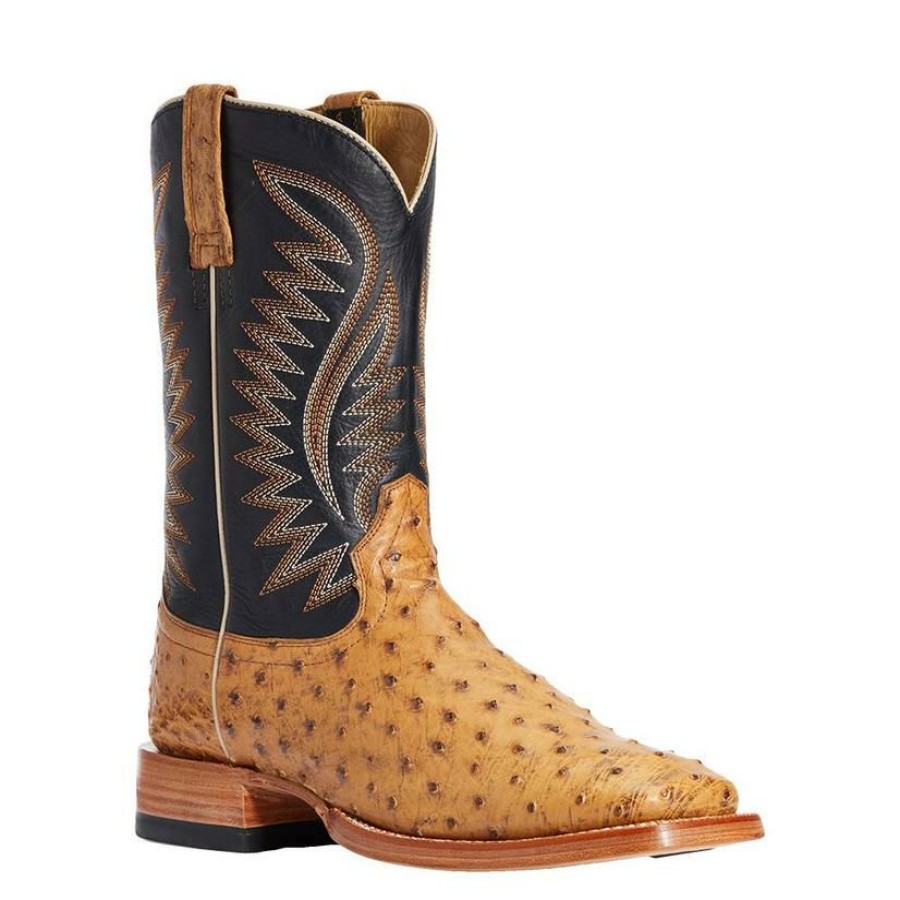 Western Boots * | Excellent Ariat Gallup Tan Full Quill Ostrich Men'S Boots