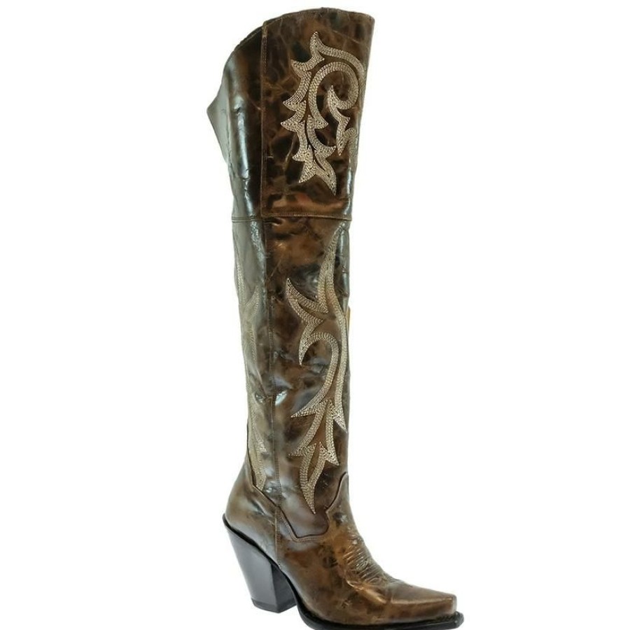 Western Boots * | New Dan Post Jilted Brown Embroidered Women'S Tall Boots