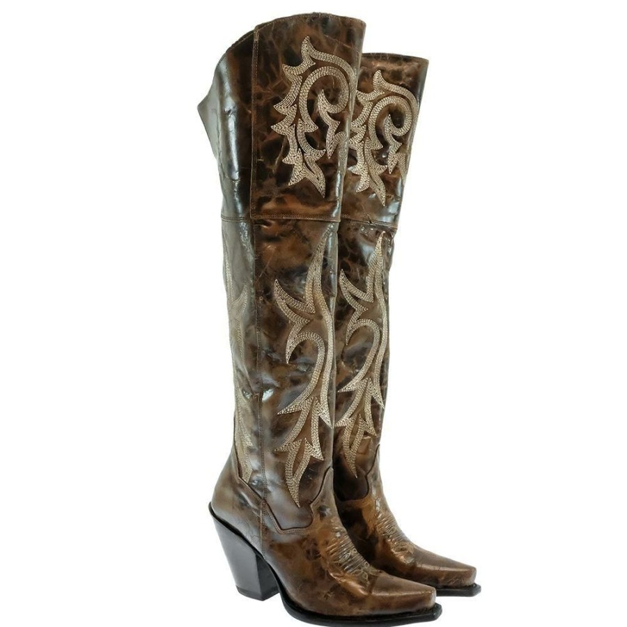 Western Boots * | New Dan Post Jilted Brown Embroidered Women'S Tall Boots