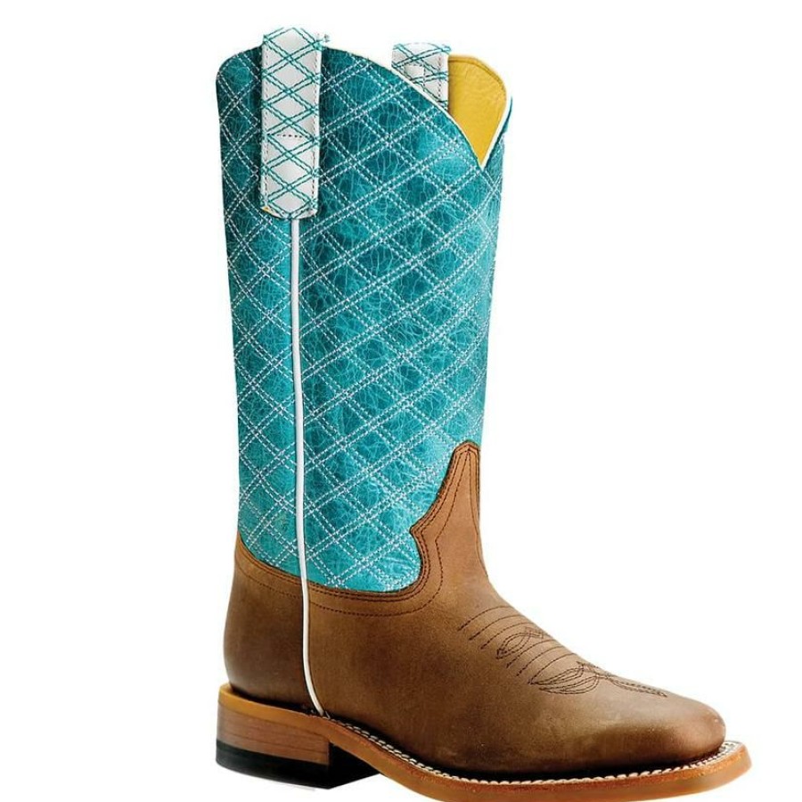 Western Boots * | Best Sale Macie Bean Turquoise Checkered Top Kid Boots