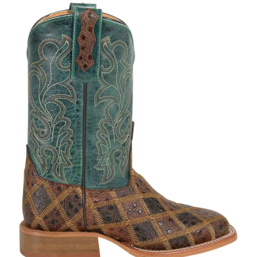 Western Boots * | Best Sale Anderson Bean Kids' Angry Bird Turquoise & Brown Patchwork Boots