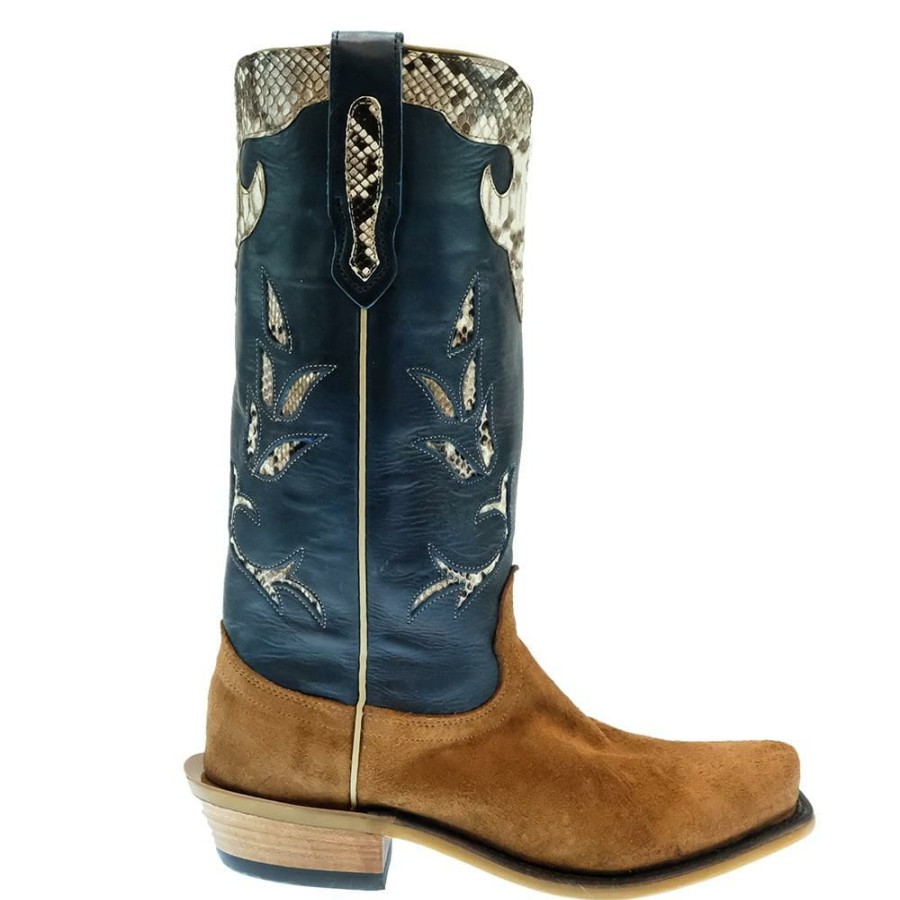 Western Boots * | Best Sale Fenoglio Tan Fuji Roughout Blue Top Women'S Boots