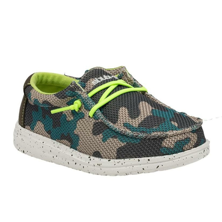 Shoes * | Official Hey Dude Wally Sox Taupe Camo Youth Boys Shoe