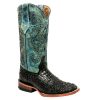 Western Boots * | Wholesale Ferrini Black Crocodile With Teal Accent Women'S Boots