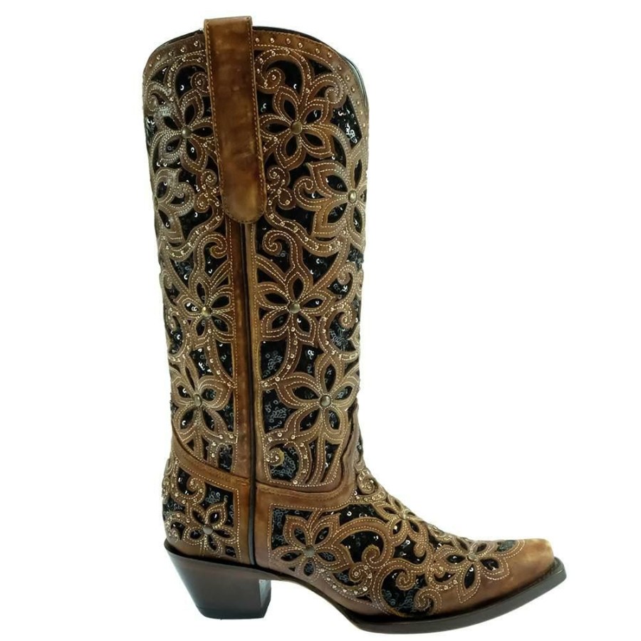 Western Boots * | New Corral Black Inlay Embroidered Studded Women'S Boots