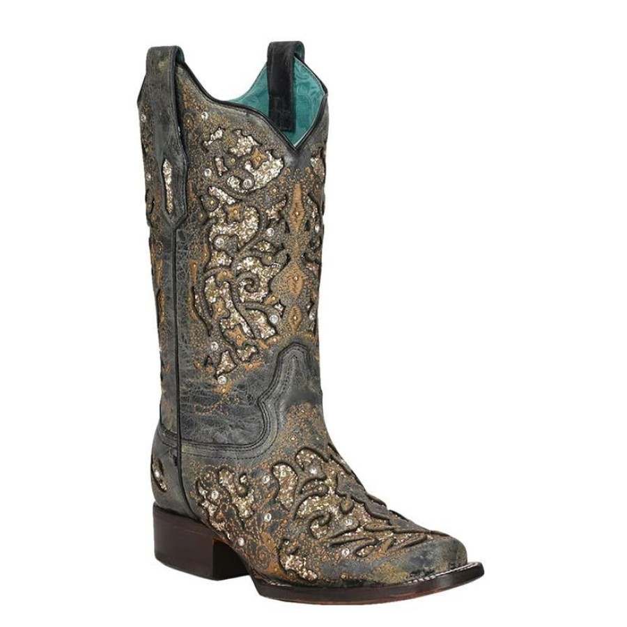 Western Boots * | Wholesale Corral Boots Women'S Black Glitter Inlay Boots