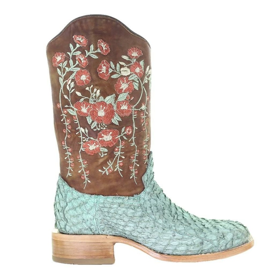 Western Boots * | Less Expensive Corral Turquoise Tan Fish Floral Embroidered Women'S Boots