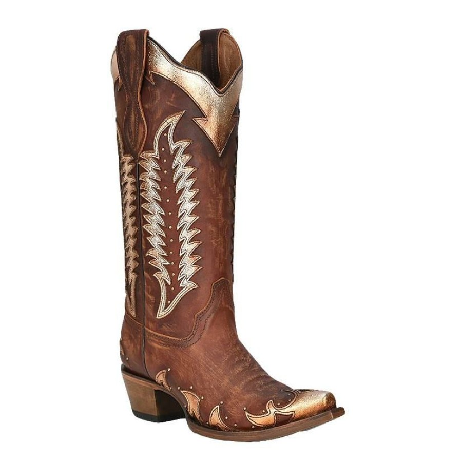 Western Boots * | Reasonable Price Corral Cognac Overlay With Embroidery And Studs Women'S Boots