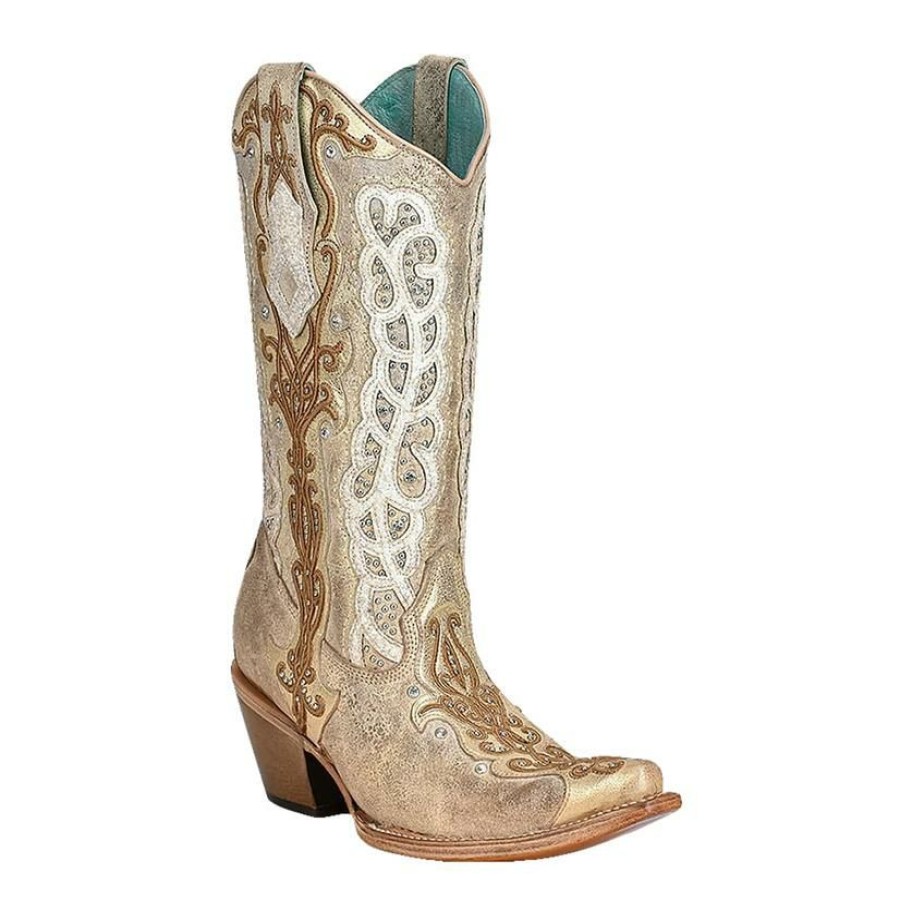 Western Boots * | Cheap Corral Boots Gold & Bone Overlay Women'S Boots