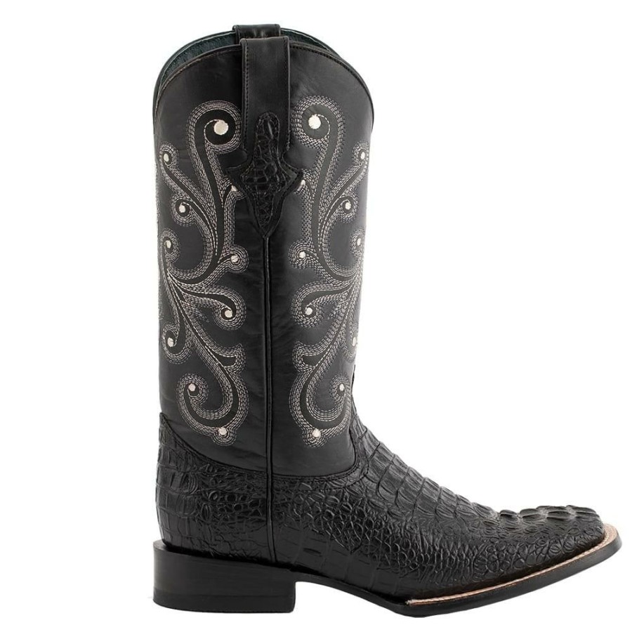 Western Boots * | Official Ferrini Mens Black Caiman Crocodile Print Cowboy Boots