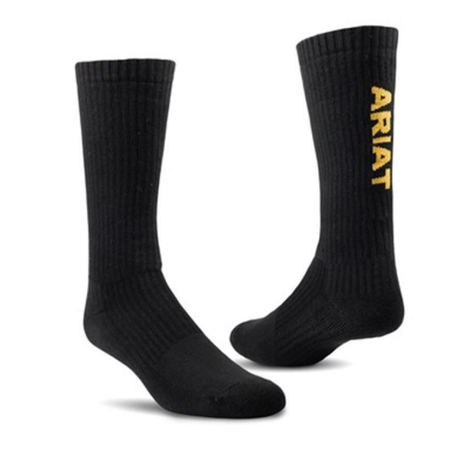 Socks * | Shop New Ariat Black Cotton Mid Calf 3 Pair Work Socks