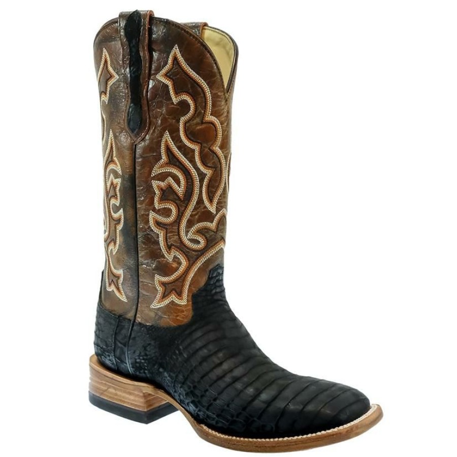 Western Boots * | Crazy Deals Capitan Sanded Black Crocodile Hobart Men'S Boots