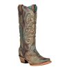 Western Boots * | Less Expensive Corral Boots Women'S Turquoise Brown Embroidery & Stud Handpainted Boots