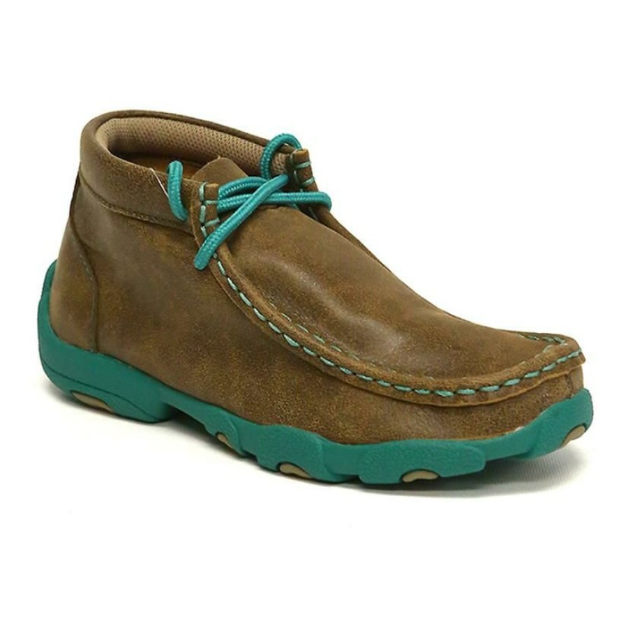 Shoes * | Outlet Sale Twisted X Youth Driving Mocs Brown / Turquoise Shoes